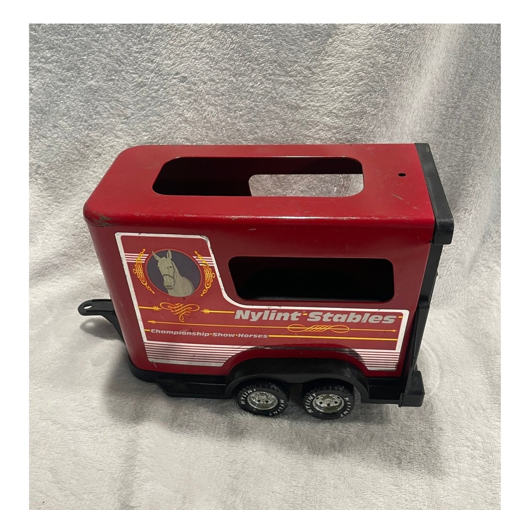 Vintage Nylint Stables Pressed Steel Horse Trailer Red Dual Axle Toy 128502-1